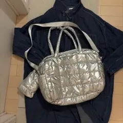 美品　シルバー　キルティング　バッグ　ポーチ　ショルダー付　2way