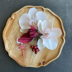 ピンク胡蝶蘭と鶴水引5点セット　成人式の髪飾り