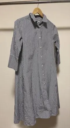UNIQLO ストライプシャツワンピース ブラック×ホワイト