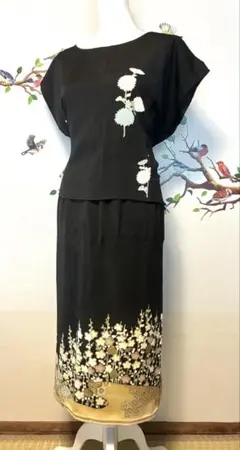 M～Lサイズ 黒留袖からの着物リメイクドレスです 着丈121cm - メルカリ