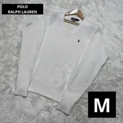 ポロラルフローレン　Vネック　ニット　コットンセーター　ホワイト　M