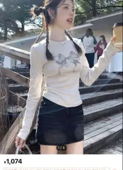 SHEIN カジュアル Tシャツ リボン プリント