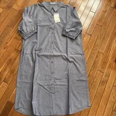 グレー 五分袖 シャツワンピース