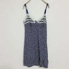 【S】ネイビー 花柄 キャミソール レース付き キャミワンピース スカート