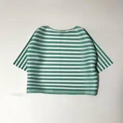 美品✨プリーツプリーズ ボーダーカットソー グリーン×白 メッシュ 3 