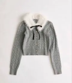 【完売品】OLIVE des OLIVE ティペット付き金ボタンカーデ グレー