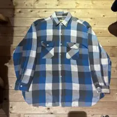 50s〜60s FIVE BROTHER マチ付 青黒 チェック ネルシャツXL