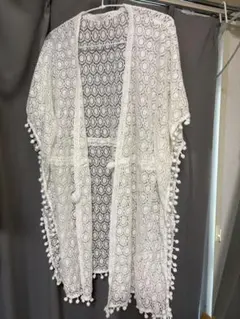 ホワイト レースカーディガン 五分袖