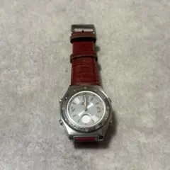 CASIO カシオ 電波ソーラー腕時計 3気圧防水 レザー レッド