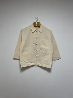40s フレンチリネン ワークジャケット チャイナボタン カンフージャケット