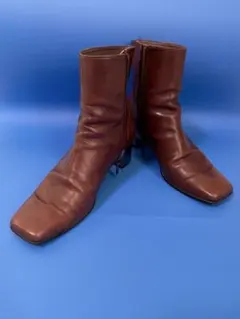 ダイアナ　ブラウンレザー ジッパーブーツ スクエアトゥ