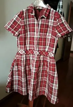 赤と白のチェック 半袖ワンピース