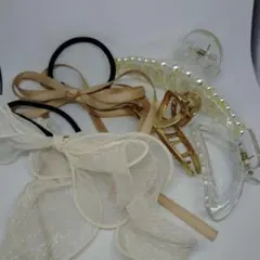 ヘアアクセサリー バレッタ　ヘアゴム　5点セット