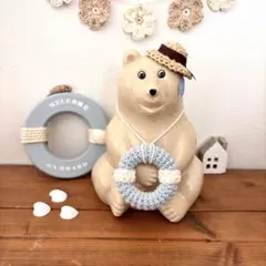 しろくま貯金箱 麦わら帽子・浮き輪2点セット☆ラスティックブルーのサムネイル