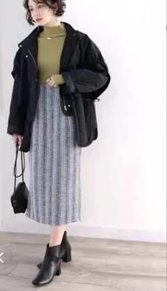 ナチュラルクチュール　大人レトロ　個性的　ミックスツイード　ロングスカート