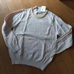 earth music&ecology パールネックレス付きニットセーターピンク