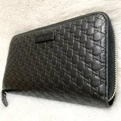 ✨極美品✨グッチ　マイクロシマ　長財布　GG柄　ラウンドファスナー　ブラック