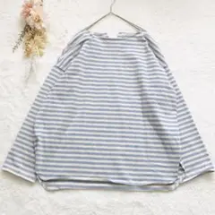 【KBF】ストライプ長袖カットソー(one)コットン ドロップワイド 厚地