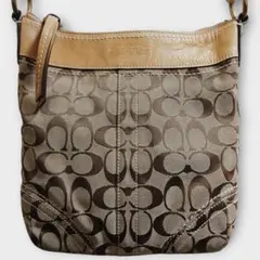 美品COACH ショルダーバッグシグネチャー ストライプ グリーン F13362 