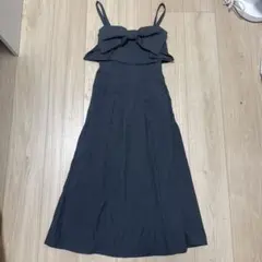 グレー リボン付きキャミソールロングワンピース