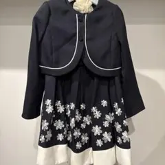 ネイビー花柄刺繍 ジャケット付きドレス 120
