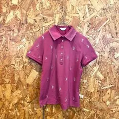 adabat 半袖ポロシャツ 刺繍 総柄 ゴルフ 綿混在 ピンク レディース M