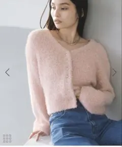 VIS フェザーリボンヤーン多釦カーディガン ピンク　F