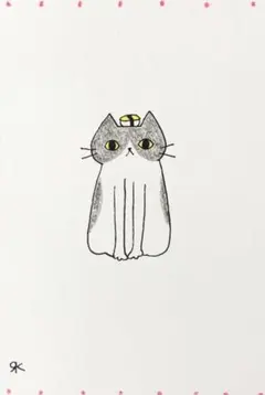 【1207】【ハチワレ猫の絵】ハガキサイズオリジナル手描きアナログイラスト原画