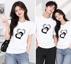 ハート柄 半袖Tシャツ ホワイト ペアコーデ
