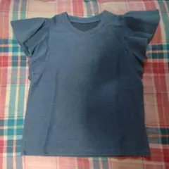 デニムブルー フリル袖 Tシャツ