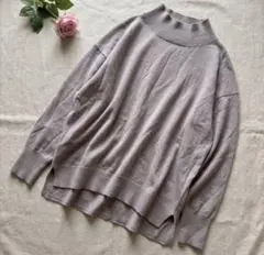 イネド ニット セーター L グレージュ ウール100% 上品 チュニック丈