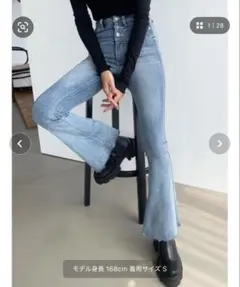 -EMODA-デニム ハイポケットハイウエストフレアパギンス　ライトブルー