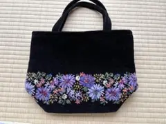 HOTMAN ホットマン シェニール織 花柄 ハンドバッグ 黒 レトロ