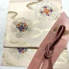 西陣織金彩名古屋帯　四季花の華紋　帯締め　帯揚げ【合計3点セット！】ぼぼ新品！