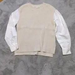 GU アイボリー ニットレイヤードトップス