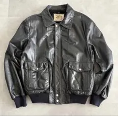 A-2 タイプ レザージャケット 裏ボア 革ジャン 黒 ブルゾン 牛革 古着