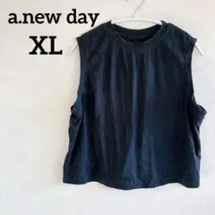 美品✨a.new day 【XL】アニューデイ ブラック ノースリーブ Tシャツ