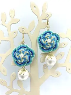 【水引】梅結びの和ピアス 碧②