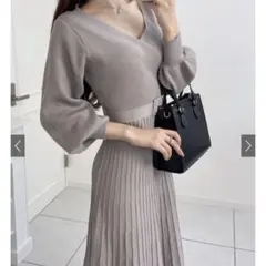 【GRL】ベルト付きカシュクールプリーツニットワンピース［dr467］