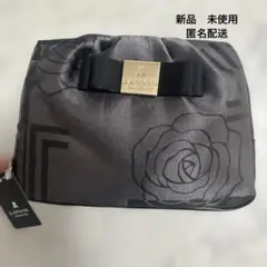 LANVIN ブラックポーチ バラ模様 リボン付き