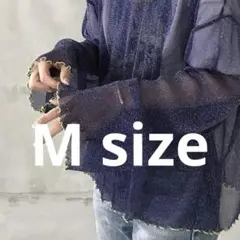 シースルーネイビーブルー長袖トップス