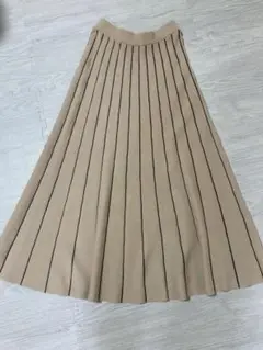 ベージュ ストライプ ニット ロングスカート