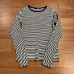 ボーダー柄 長袖カットソー メロウ加工 ブラック×ホワイト M
