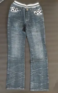 160cm デニムストレートパンツ 裏起毛