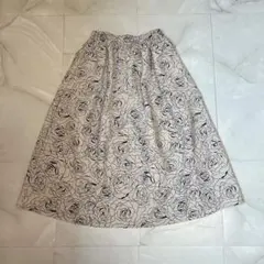 ローズ柄 フレアスカート ジャガード風 ベージュ×ブラック