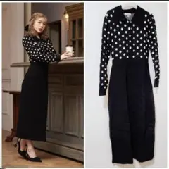Darich ドット柄長袖ニットワンピース