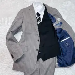 パーソンズ PERSON'S グレー ストライプ 3ピース YA7 XL 背抜き