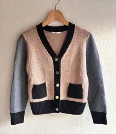 shipsバイカラーウール長袖カーディガン