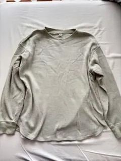 グリーン 長袖 Tシャツ ワッフル生地