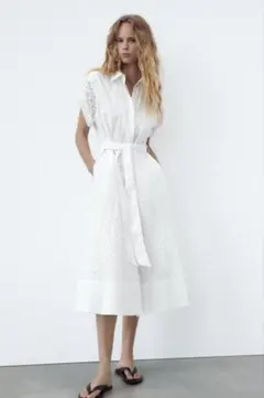 ZARA ザラ 花柄レース コットン シャツロングワンピース